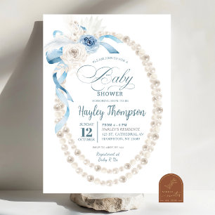 Pearl Boho Blue Floral Baby Dusche Einladung
