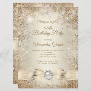 Pearl Bow Beige Creme Gold Snowflake Geburtstag Einladung