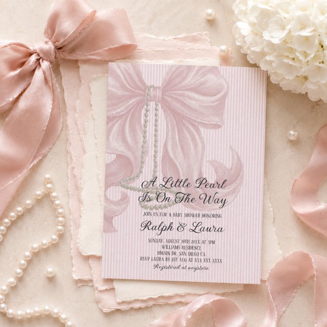 Pearl Bow Mädchen Baby Shower Einladung (Von Creator hochgeladen)