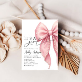 Pearl Bow sein Mädchen Pink Baby Dusche Einladung