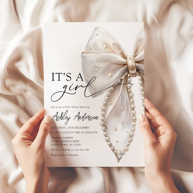 Pearl Bow seine Girl Baby Dusche Einladung (Von Creator hochgeladen)