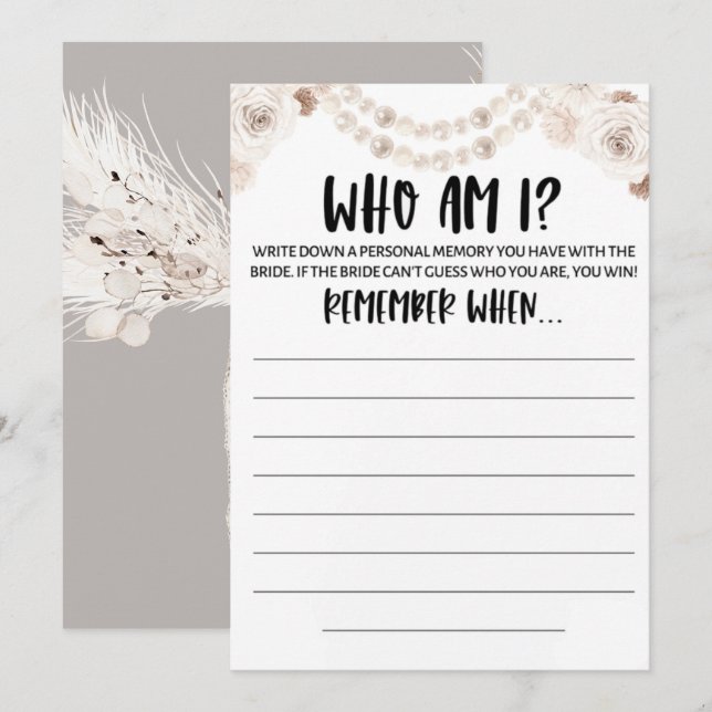 Pearl Brautparty Game Einladung (Vorne/Hinten)