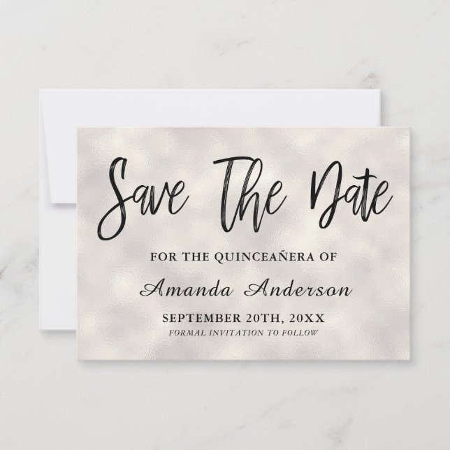 Pearl Brush Script Quinceanera Save The Date (Vorderseite)