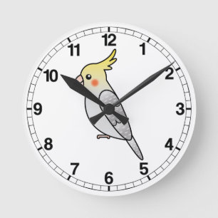 Pearl Cartoon Cockatiel Parrot Bird Runde Wanduhr