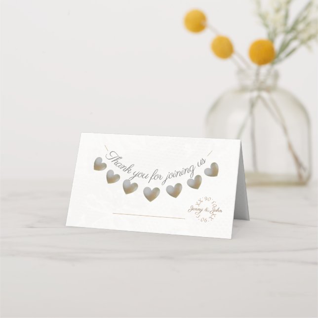 Pearl & Creme Spitzenherz Trauung Platzkarte (Vorderseite)