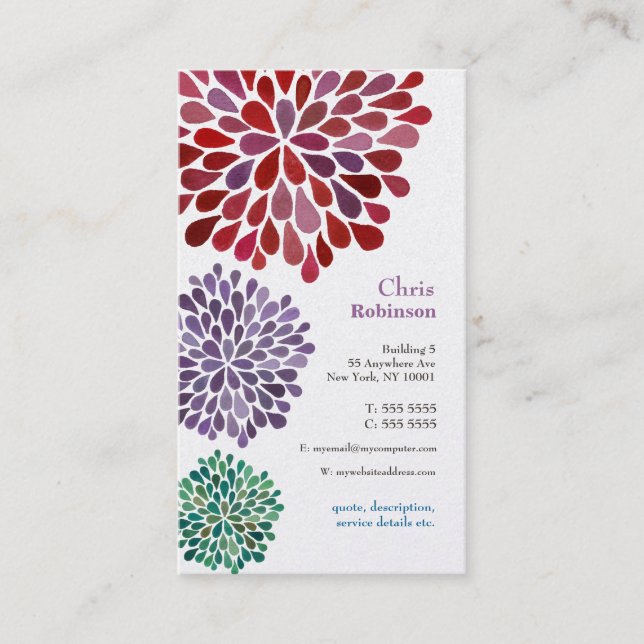 Pearl Dahlia Blossom Burst Floral Business Card Visitenkarte (Vorderseite)