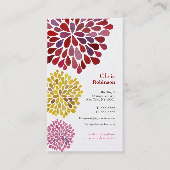 Pearl Dahlia Blossom Burst Floral Business Card Visitenkarte (Vorderseite)