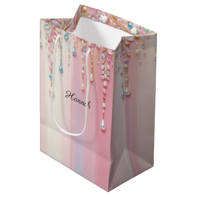 Pearl Dangle und Pastellstreifen Mittlere Geschenktüte (Vorderseite Schrägansicht)