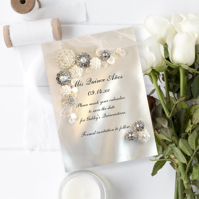 Pearl Diamond Buttons Quinceañera Save the Date (Von Creator hochgeladen)