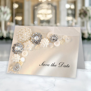 Pearl Diamond Buttons Quinceañera Save the Date Einladung