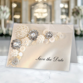 Pearl Diamond Buttons Quinceañera Save the Date Einladung