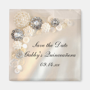 Pearl Diamond Buttons Quinceañera Save the Date Magnet