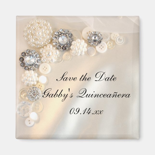 Pearl Diamond Buttons Quinceañera Save the Date Magnet (Vorne)