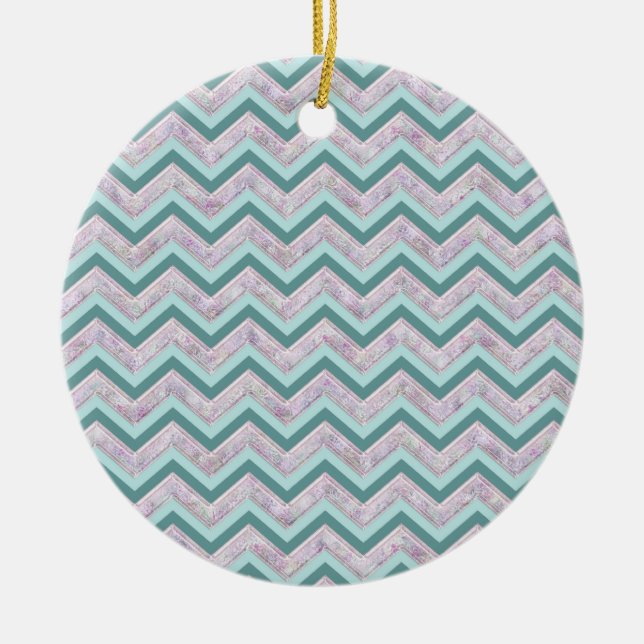 Pearl Floral Aquamarin ZigZag Muster Keramikornament (Vorne)