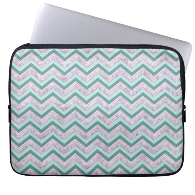 Pearl Floral Aquamarin ZigZag Muster Laptopschutzhülle (Vorderseite)