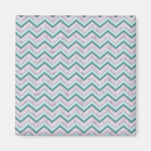 Pearl Floral Aquamarin ZigZag Muster Magnet (Vorne)