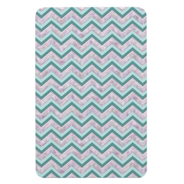 Pearl Floral Aquamarin ZigZag Muster Magnet (Vertikal)