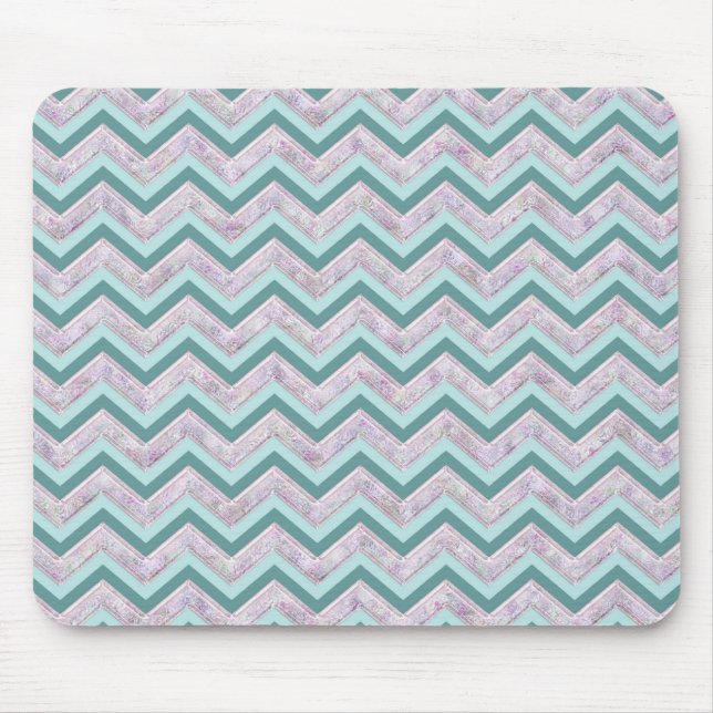Pearl Floral Aquamarin ZigZag Muster Mousepad (Vorne)