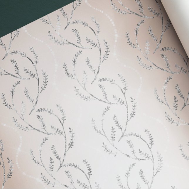 Pearl Funkelnd Laurel Floral Silver Diamonds Geschenkpapier (Pearl Sparkly Laurel Floral Silver Diamonds Wrapping Paper)