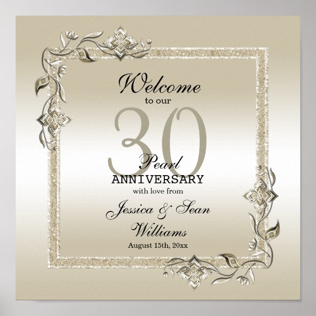 Pearl Gem & Glitzer 30. Hochzeitstag Poster (Vorne)