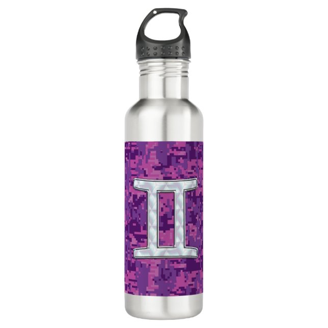 Pearl Gemini Zodiac Symbol auf Digital Camouflage Edelstahlflasche (Vorderseite)