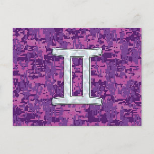 Pearl Gemini Zodiac Symbol auf Digital Camouflage Postkarte