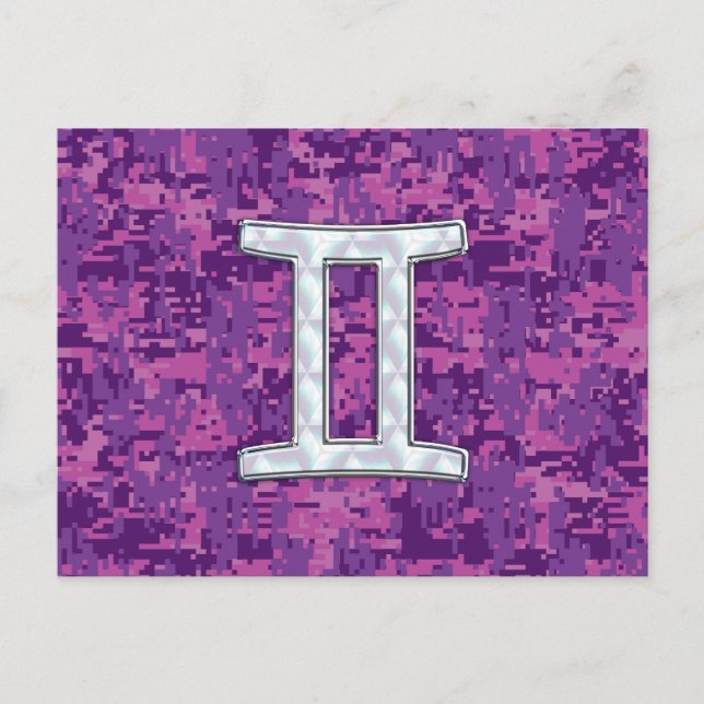 Pearl Gemini Zodiac Symbol auf Digital Camouflage Postkarte (Vorderseite)