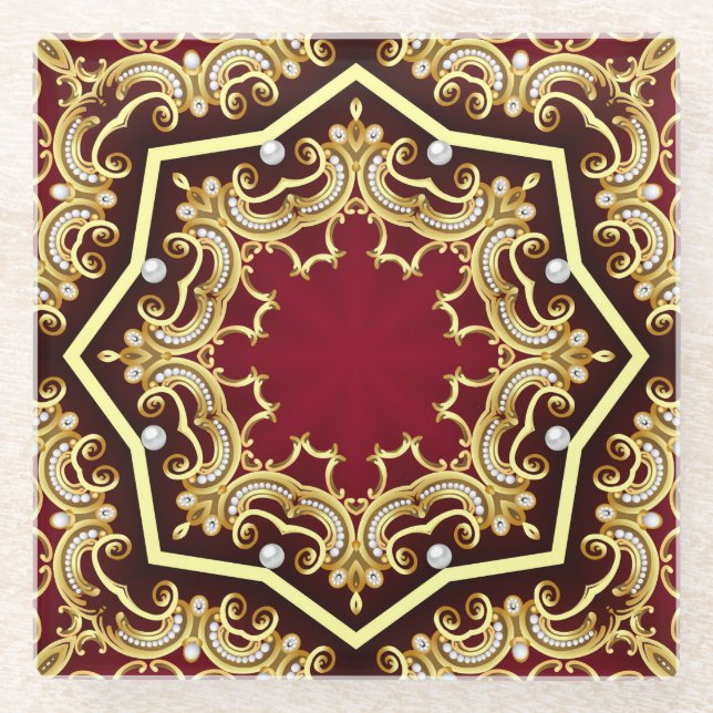 Pearl Gold Frame Illustration Hintergrund Glasuntersetzer (Vorderseite)