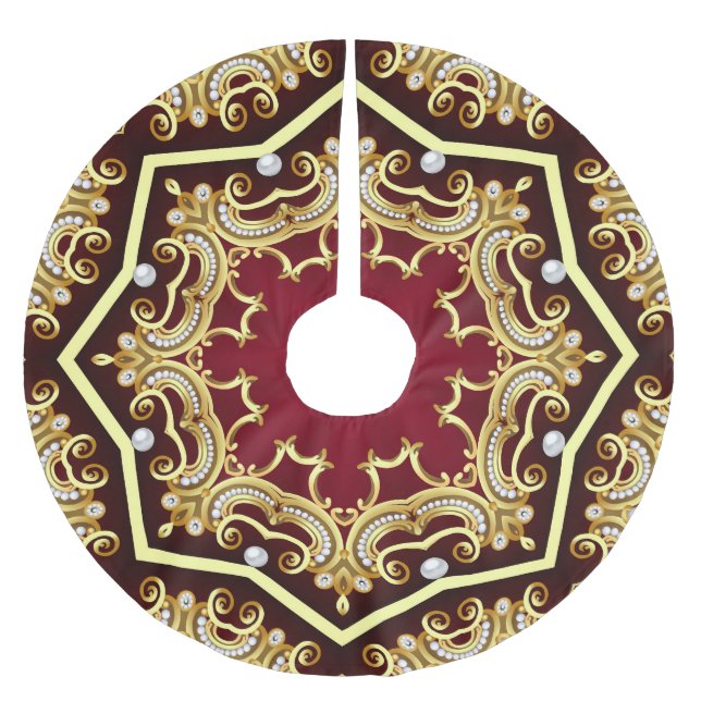 Pearl Gold Frame Illustration Hintergrund Polyester Weihnachtsbaumdecke (Vorderseite)