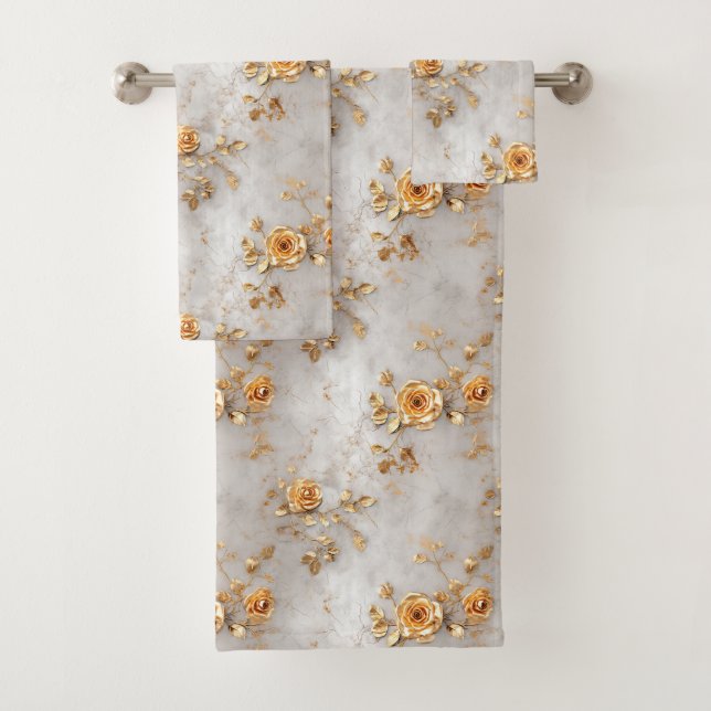 Pearl Gold Rose Floral Badhandtuch Set (Insitu)