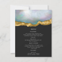 Pearl Golden Agate Geode Wedding Dinner Menu Card