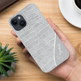 Pearl Gray Crocodile Personalisiert Case-Mate iPhone 14 Hülle