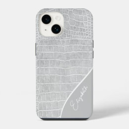 Pearl Gray Crocodile Personalisiert iPhone 14 Hülle