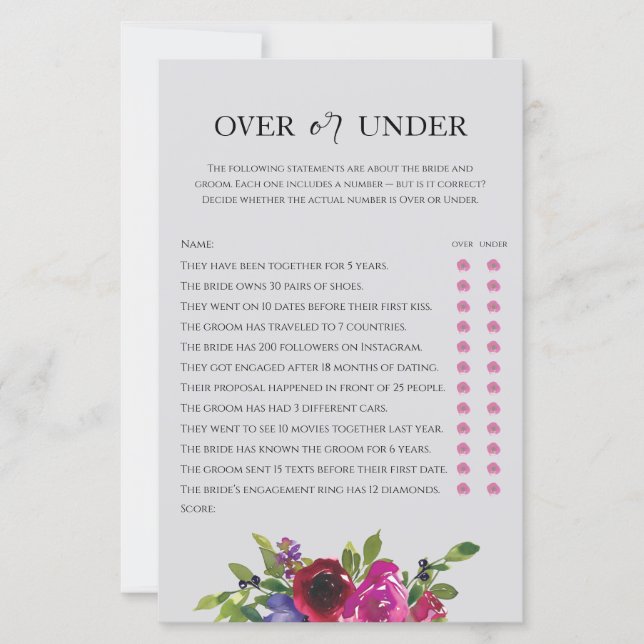 Pearl Grey Floral Watercolor Game Over oder Under  (Vorderseite)