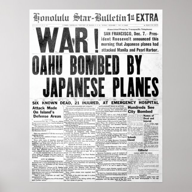 Pearl Harbor Attack Newspaper Poster (Vorne)