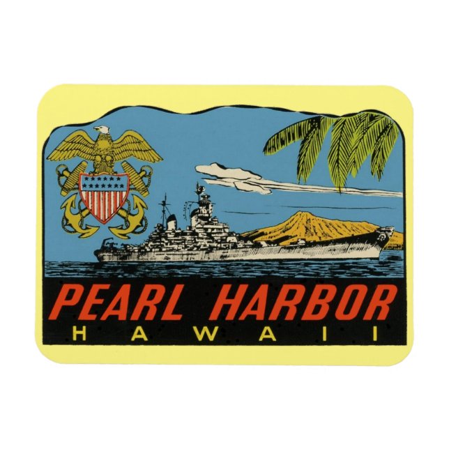 Pearl Harbour, Hawaii Vintage Reisen Flexibel Magnet (Horizontal)