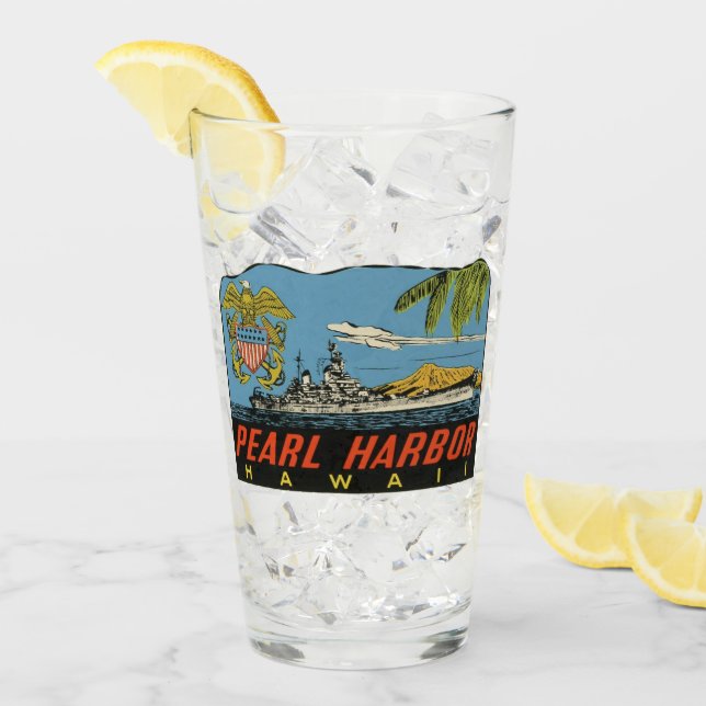 Pearl Harbour, Hawaii Vintage Travel Pint Glass Glas (Vorderseite Ice)