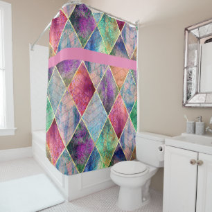 Pearl Harlequin Herringbone Trippy Hippie Rainbow Duschvorhang