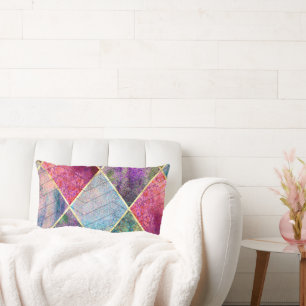 Pearl Harlequin Herringbone Trippy Hippie Rainbow Lendenkissen