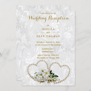 Pearl Hearts & Blume Damask Wedding Empfang Einladung