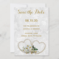 Pearl Hearts & Blume Damask Wedding Save the Date