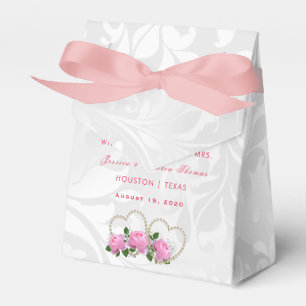 Pearl Hearts & Rose Damask Wedding Geschenkschachtel