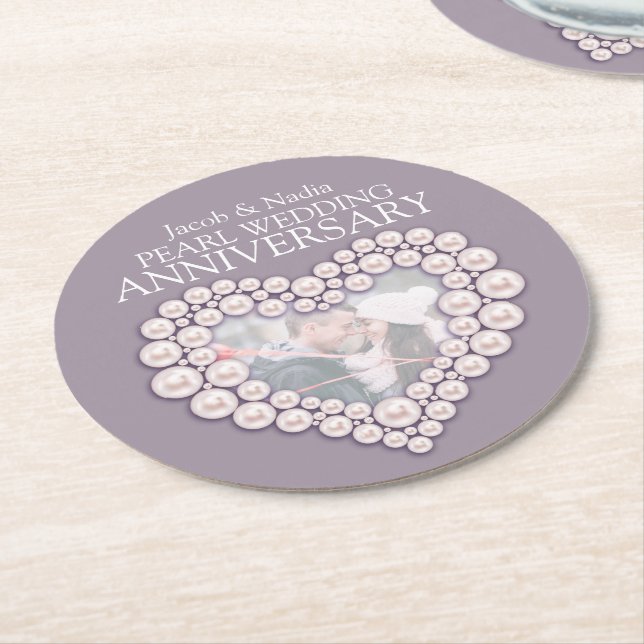Pearl Hochzeitstag Herz Foto Untersetzer (Angewinkelt)
