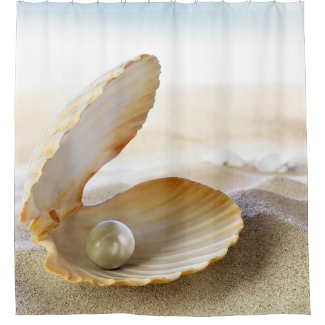 Pearl in Clam Muschel Beach Sand Ocean Duschvorhang (Vorderseite)