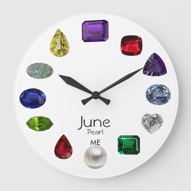 Pearl, June Birthstone Große Wanduhr (Vorderseite)