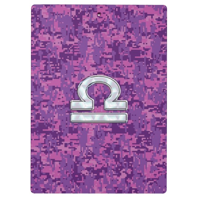 Pearl Libra Zodiac Sign auf Fuchsia Digital Camouf Klemmbrett (Rückseite)