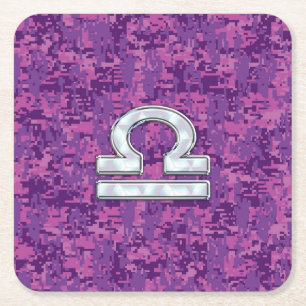 Pearl Libra Zodiac Sign on Fuchsia Digital Camoufl Rechteckiger Pappuntersetzer