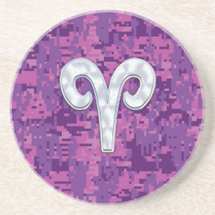 Pearl Like Aries Symbol auf Pink Digital Camouflag Getränkeuntersetzer