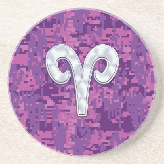 Pearl Like Aries Symbol auf Pink Digital Camouflag Getränkeuntersetzer (Vorne)