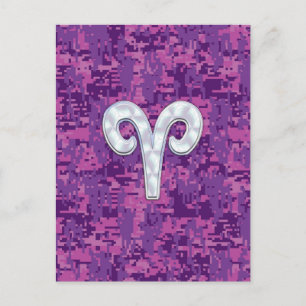 Pearl Like Aries Symbol auf Pink Digital Camouflag Postkarte